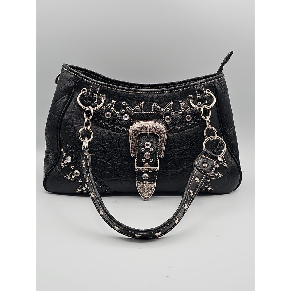 P&G Collection Western Tooled Embossed Handbag Purse Rhinestone Shoulder Bag